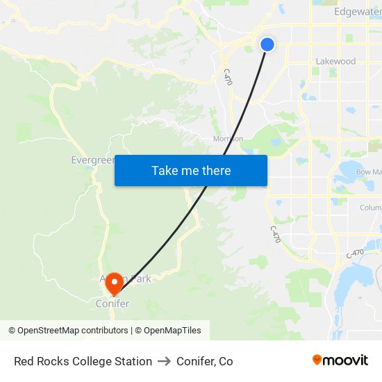 Red Rocks College Station to Conifer, Co map