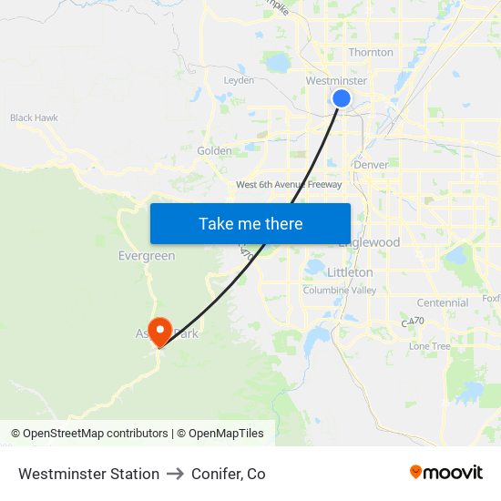 Westminster Station to Conifer, Co map