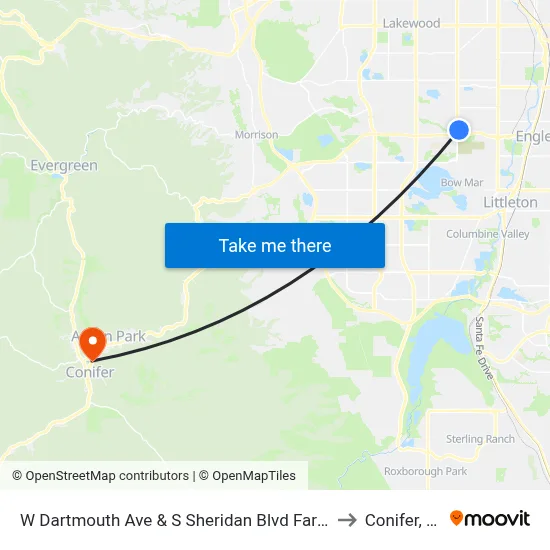W Dartmouth Ave & S Sheridan Blvd Farside to Conifer, Co map