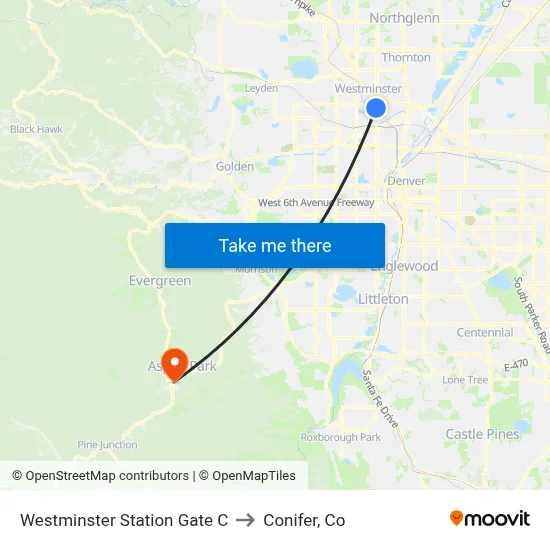 Westminster Station Gate C to Conifer, Co map