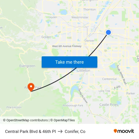 Central Park Blvd & 46th Pl to Conifer, Co map