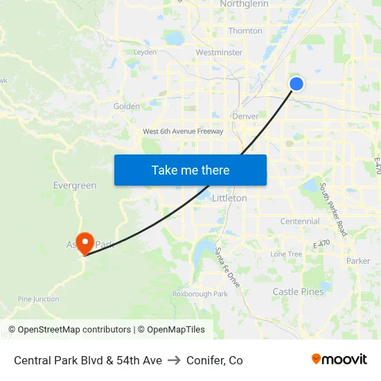Central Park Blvd & 54th Ave to Conifer, Co map