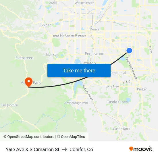 Yale Ave & S Cimarron St to Conifer, Co map