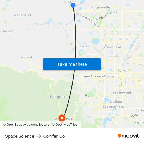 Space Science to Conifer, Co map
