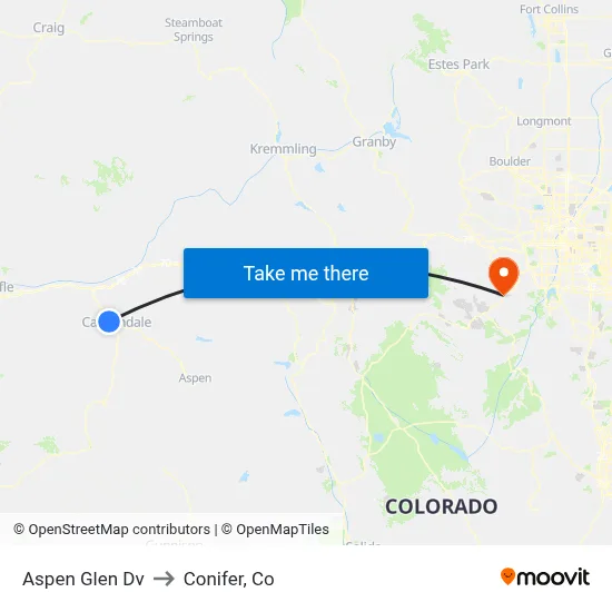 Aspen Glen Dv to Conifer, Co map