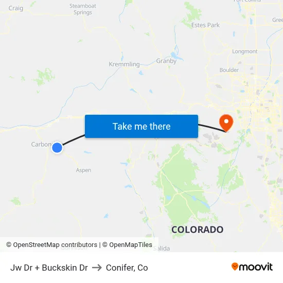 Jw Dr + Buckskin Dr to Conifer, Co map