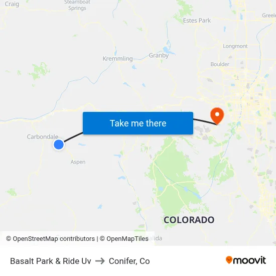 Basalt Park & Ride Uv to Conifer, Co map