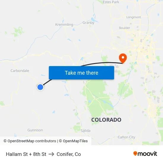 Hallam St + 8th St to Conifer, Co map