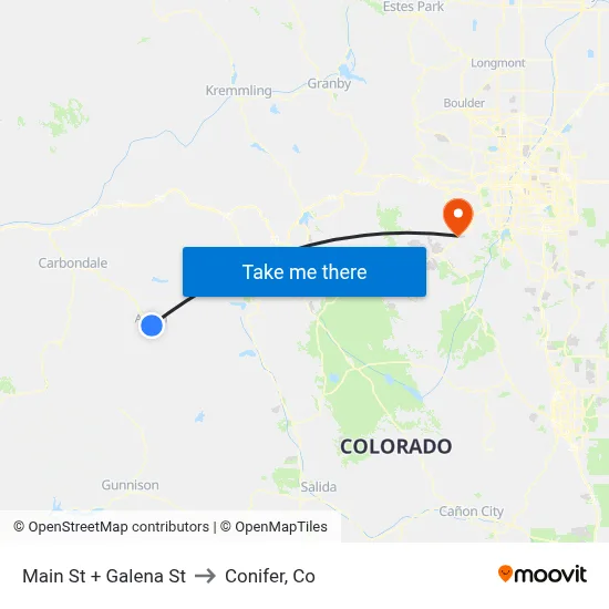 Main St + Galena St to Conifer, Co map