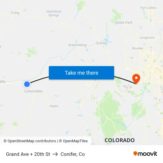 Grand Ave + 20th St to Conifer, Co map