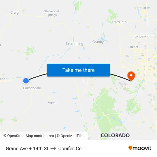 Grand Ave + 14th St to Conifer, Co map