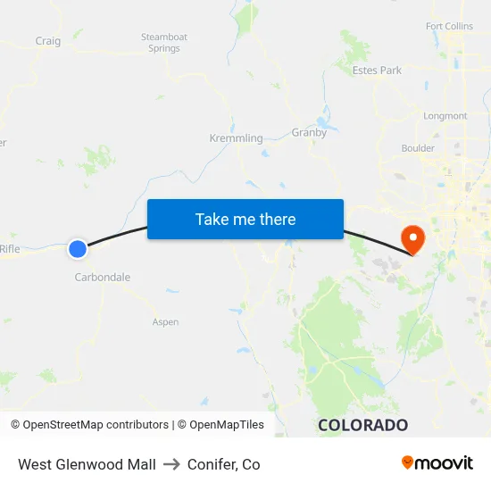 West Glenwood Mall to Conifer, Co map