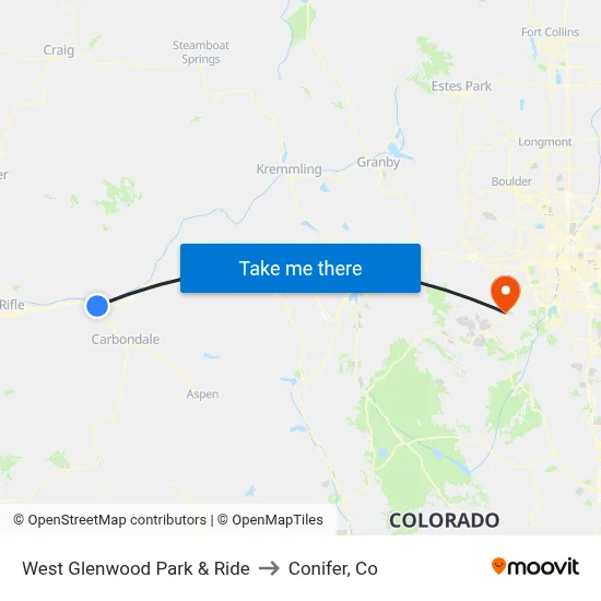 West Glenwood Park & Ride to Conifer, Co map