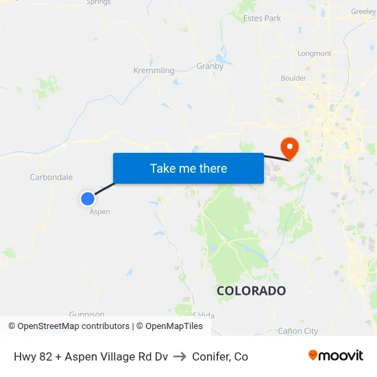 Hwy 82 + Aspen Village Rd Dv to Conifer, Co map