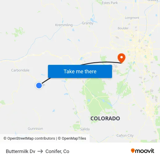 Buttermilk Dv to Conifer, Co map
