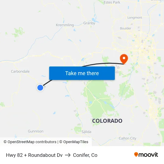 Hwy 82 + Roundabout Dv to Conifer, Co map