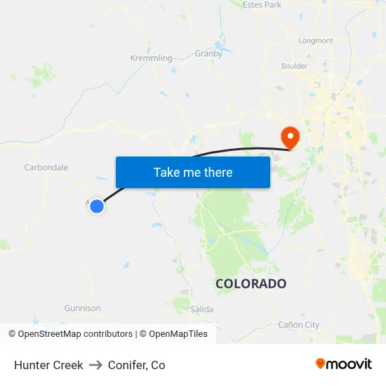 Hunter Creek to Conifer, Co map