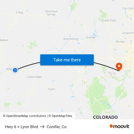 Hwy 6 + Lyon Blvd to Conifer, Co map