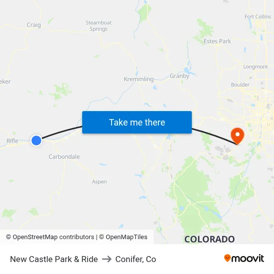 New Castle Park & Ride to Conifer, Co map
