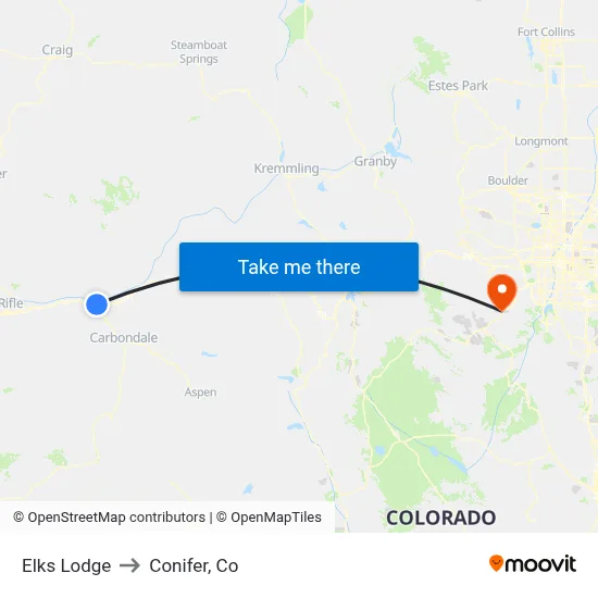 Elks Lodge to Conifer, Co map
