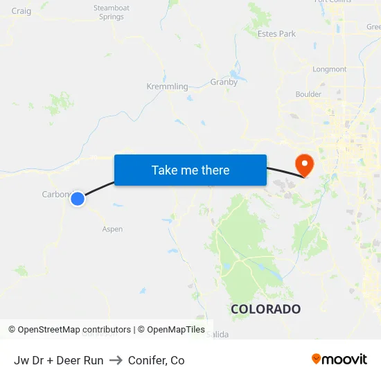 Jw Dr + Deer Run to Conifer, Co map