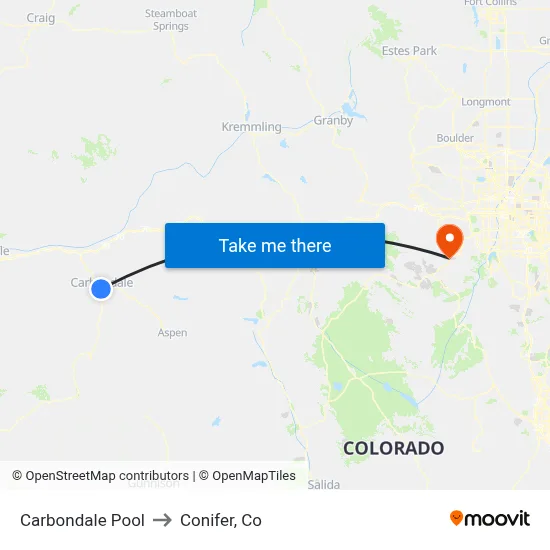 Carbondale Pool to Conifer, Co map