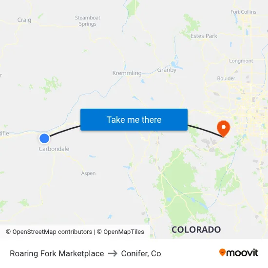 Roaring Fork Marketplace to Conifer, Co map