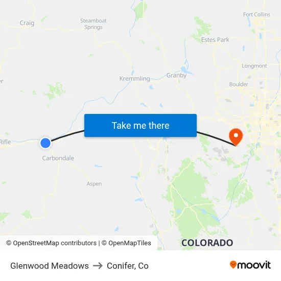 Glenwood Meadows to Conifer, Co map