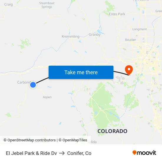 El Jebel Park & Ride Dv to Conifer, Co map