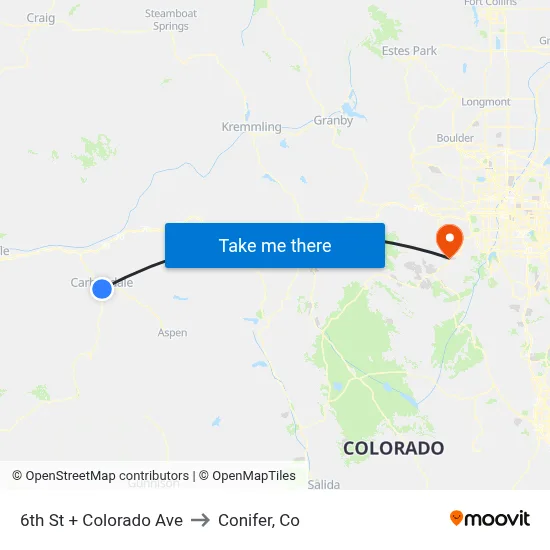 6th St + Colorado Ave to Conifer, Co map