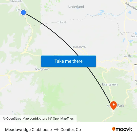 Meadowridge Clubhouse to Conifer, Co map