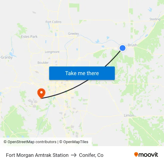 Fort Morgan Amtrak Station to Conifer, Co map