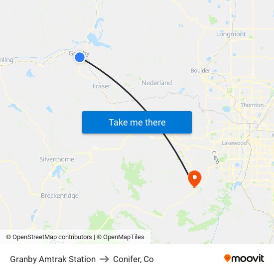 Granby Amtrak Station to Conifer, Co map