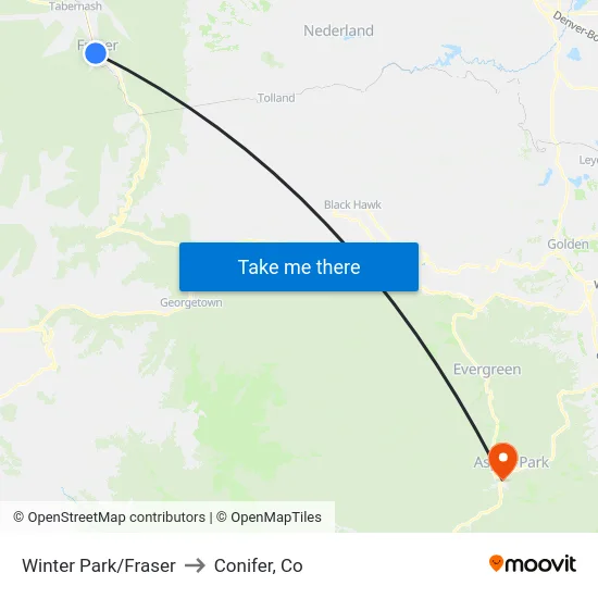 Winter Park/Fraser to Conifer, Co map