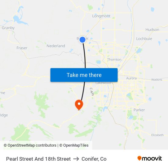 Pearl Street And 18th Street to Conifer, Co map