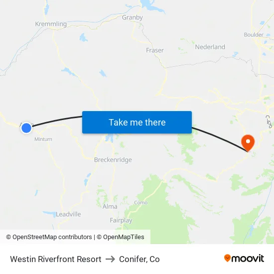 Westin Riverfront Resort to Conifer, Co map