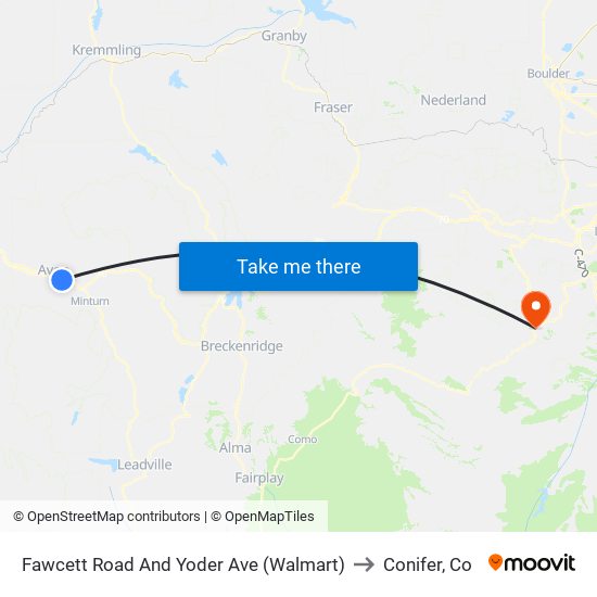 Fawcett Road And Yoder Ave (Walmart) to Conifer, Co map