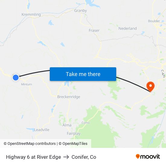 Highway 6 at River Edge to Conifer, Co map
