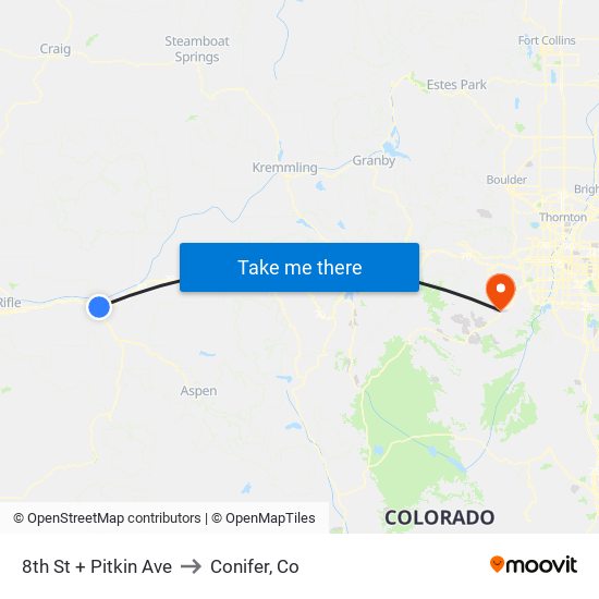 8th St + Pitkin Ave to Conifer, Co map