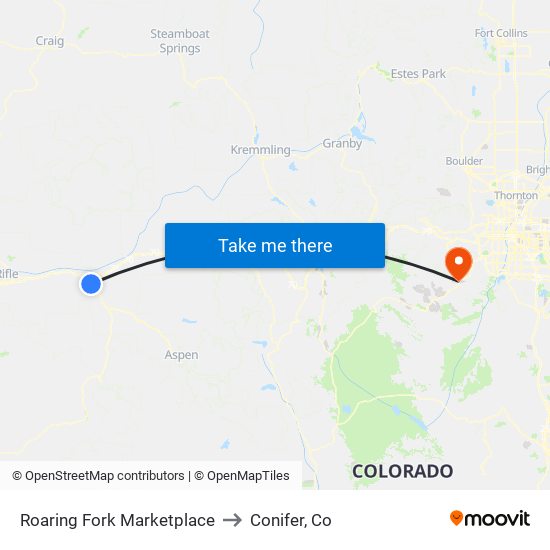 Roaring Fork Marketplace to Conifer, Co map