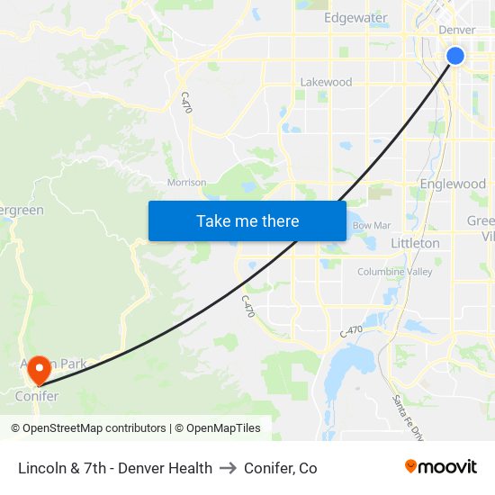 Lincoln & 7th - Denver Health to Conifer, Co map