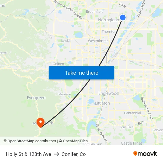 Holly St & 128th Ave to Conifer, Co map