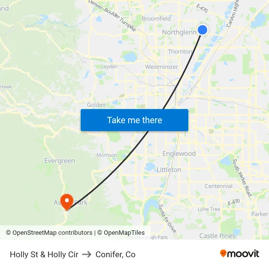 Holly St & Holly Cir to Conifer, Co map