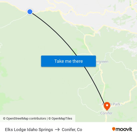Elks Lodge Idaho Springs to Conifer, Co map