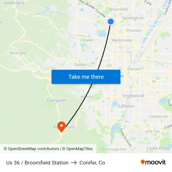Us 36 / Broomfield Station to Conifer, Co map
