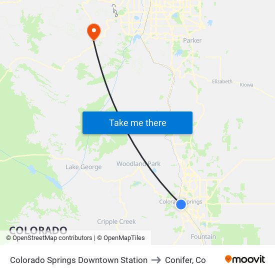 Colorado Springs Downtown Station to Conifer, Co map