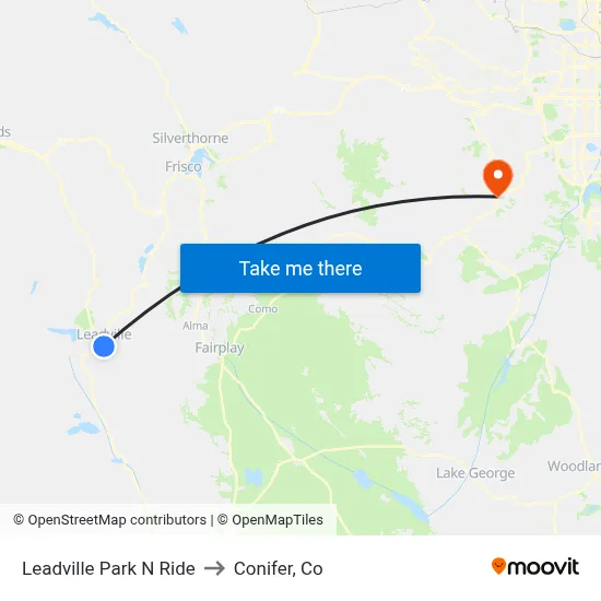 Leadville Park N Ride to Conifer, Co map