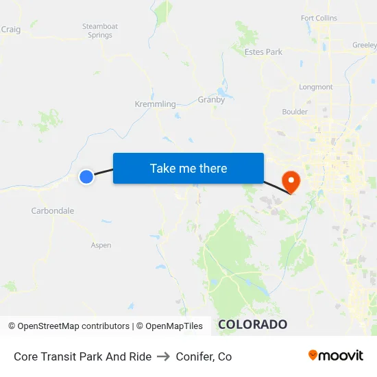 Core Transit Park And Ride to Conifer, Co map