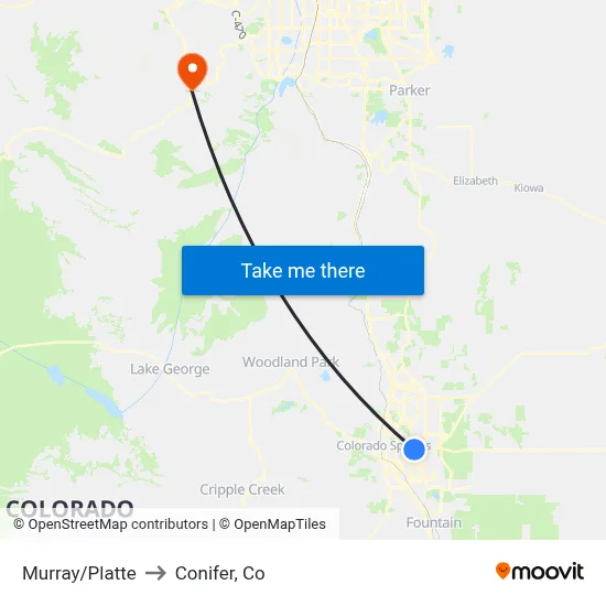 Murray/Platte to Conifer, Co map