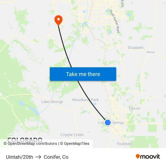 Uintah/20th to Conifer, Co map